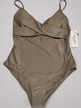 Calvin Klein Olive-Taupe One-Piece Swimsuit